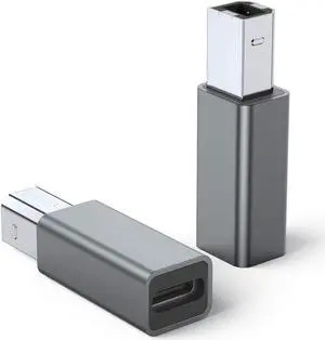 USB C Female to Printer Male Adapter (2-Pack) USB Type C to USB B Convert Connector Support Data Sync Compatible with Brother HP Canon Lexmark Epson  Xerox  etc and Piano DAC (Grey)