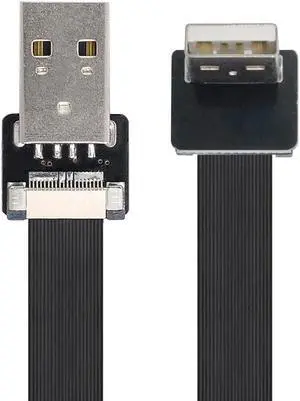 USB 2.0 Type-A Male to USB 2.0 Type-A Male Data Flat Slim FPC Cable 90 Degree Up Angled for FPV & Disk & Scanner & Printer 100CM