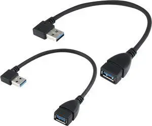 USB 3.0 Extension Cable - A Left & Right Angle - Male to Female - Pack of 2 (Black-Up Down Angle)