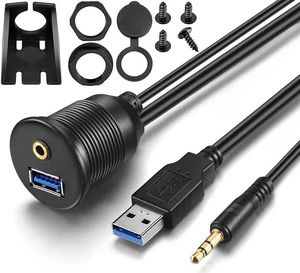 URWOOW USB Flush Mount - 1M 3ft 3.5mm & USB 3.0 AUX Extension Mount, Dash Mount, Flush Mount, Panel Mount Cable, for Car, Boat, Motorcycle URWOOW USB Flush Mount - 1M 3ft 3.5mm & USB 3.0 AUX Extension Mount, Dash Mount, Flush Mount, Panel Mount Cable, for Car, Boat, Motorcycle