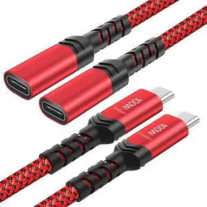 USB C Extension Cable 3ft USB 3.2 10Gbps Data Transfer Male to Female USB-C Extender 4K Video Audio Output Compatible with iPhone 16 PD Docking Station MacBook Switch  XPS SSD2Pack Red