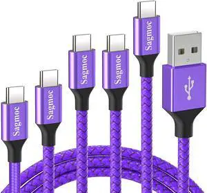 Type C Charger Cable Purple - USB C Rapid Charging Cord Shiny Nylon Braided5 Pack 2FT 3FT 2X6FT 10FT for  S10 S9 S8 Plus Note 8 LG G6 G5 V30 V20 Google Pixel/XL Moto Z/Z2 (Violet)