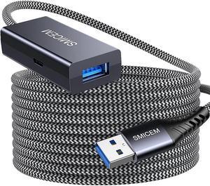 Active USB 3.0 Extension cable16.5FT Feet High Speed Data Transfer Extension Cable A-Male to A-Female with AC Power Adapter, Nylon-Braided USB Extender for Game Consoles, Printer，VR Quest/Quest 2