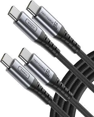 I USB C to USB C Cable 60W, [2-Pack 6.6ft] PD QC 3.0 Fast Charging USB C Cable, USB-C Nylon Braided Type C Phone Charger for Samsung Galaxy S21 S20 S10 Note 10 iPad Pro MacBook Pro Google LG etc.