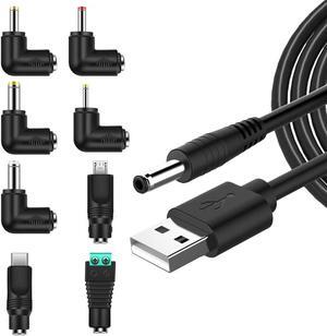MULTIM 5V Universal USB Power Cord Charger to DC 5.5x2.1mm Plug with 8 Connectors Power Supply Adapter (2.5X0.7, 3.5X1.35, 4.0X1.7, 4.8X1.7, 5.5X2.5, Type c, Micro, LED Terminal)