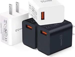 USB Wall Charger 4-Pack 18W Fast Charging Wall Charger Block Phone Charger Adapter USB Plug Compatible Wireless Charger Samsung Galaxy S9 S8/ Note 8 9 iPhone HTC