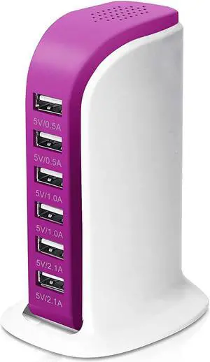 6-Port USB Wall Charger Desktop Charging Station Quick Charge 2.1,Compatible with iPhone iPad Cell Phone Tablets(Rose red)