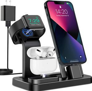 3 in 1 Charging Station for Apple Products, Removable Charging Stand for iPhone Series AirPods Pro/3/2/1, Charging Dock for Apple Watch SE/Ultra/8/7/6/5/4/3/2/1(with 15W Adapter and Cable)(Black)