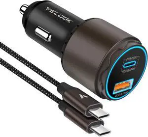 VELOGK Super Fast Type C Car Charger [73W Turbo], Fast Adaptive 55W 45W PPS/PD&QC3.0 USB C Car Adapter[Super Fast Charging 2.0] for Samsung S25 Ultra/S24 Ultra/S23 Ultra/S22+/S21/S20,iPad Pro,MacBook