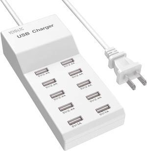 USB Wall Charger USB Charging Station for Multiple Devices USB Charger 10-Ports Power Hub Strip Amazon Smart Plug Charging Dock Block for Smart Phone iPhone Xs/XR,iPod,Galaxy S9/S8 and More