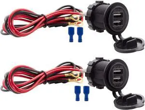 Dual USB Charger Socket Waterproof Power Outlet 12V/24V 2.1A & 2.1A for Car Boat Marine RV Mobile Blue LED