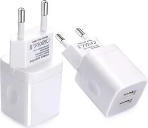 European Wall Charger, Vifigen 2-Pack USB 2.1AMP Universal Europe Charger Block Dual Port Plug Compatible for iPhone 15 14 13 12 11 Pro Max XS XR X SE 8 7 6 Plus, Samsung S23 S22 A14, Note 20,LG,Moto