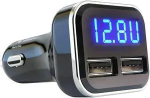 4.8A 24W Dual USB Car Charger Volt Meter Car Battery Monitor with LED Voltage & Amps Display, Cigarette Lighter Adapter, Compatible with iPhone 15 Pro Max Plus 14 Samsung Galaxy S24 iPad Pro