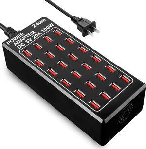 24-Port 100 watt (20 A) USB Charging Station, Home Desktop USB Fast Charger, Multiple USB Desktop Chargers, Suitable for Hotels, Shops, Schools, Shopping malls and Travel