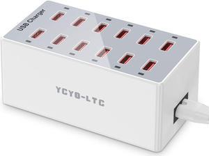 USB Charger 12-Ports USB Charging Station for Multiple Devices USB Wall Charger Power Hub Strip Smart Plug Charging Dock Block for iPhone Xs/XR,iPad,iPod,Galaxy S9/S8,Laptops and Smart Phones 60W