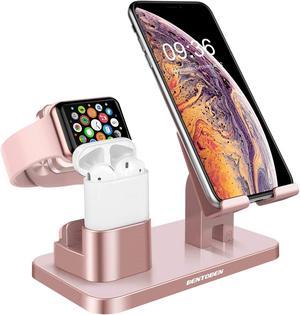 BENTOBEN 3-in-1 Charging Stand, Universal Charging Dock Station for Airpods 2/1 Apple Watch Series 6/5/4/3/2/1 iPhone 15 14 13 12 11 Pro SE XS Max XR X 8 7 6 Android Phone iPad Tablet, Rose Gold