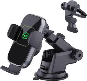WixGear Wireless Car Charger, (New Version Automatic Arms) Auto-Clamping Fast Wireless Car Charger, Phone Holder for Car, 15W Qi Fast ChargingCompatible with iPhone 13 12 Mini 11 Pro Max,Samsung S21