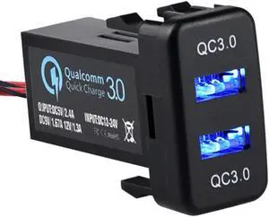 Cllena Quick Charge 3.0 Dual USB Port Charger Socket for Toyota