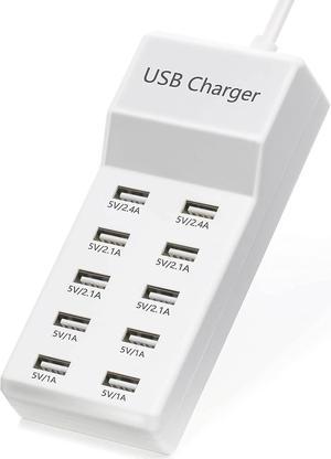 Wyssay USB Charger,5V 10A(50W) USB Charging Station with 10-Port Family-Sized Smart USB Ports for Multiple Devices Smart Phone Tablet Laptop Computer White