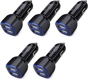 Car Charger iPhone 5Pack 2.4A 12V USB Adapter Car Cigarette Lighter USB Charger Car Plug for iPhone 15 14 13 12 11 Pro SE XR XS X 8 7 6 6S  Galaxy S23 S22 S21 S20 S10 S9 S8 S7 Android Kindle