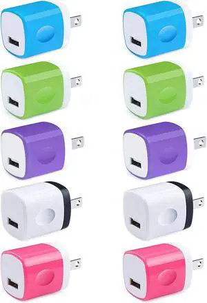 USB Charger Plug Fast Charging Block 1A USB Cube 10Pack Wall Outlet Adapter Compatible iPhone 13 Pro Max/12/11/X/SE/8 Samsung Galaxy S21+/S20FE/S10/A10/A21/A51/A71/A80/Note 20Ultra Moto G9 Plus/G6