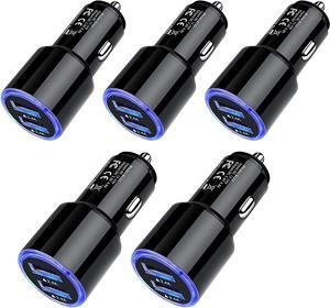 Car Charger Adapter 5Pack 4.8A Dual Port Fast Charge Car Phone Charger USB Lighter Plug Cigarette Charger for iPhone 15 14 13 12 11 Pro Max SE XR XS X 8 7 6  Galaxy S23 S22 S21 S20 S10 S9 S8