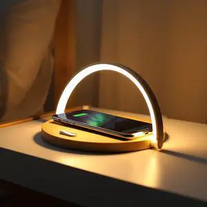 mooas Modern Simple Wireless Charging Nightlight (Wood), Max.15W Fast Wireless Charger, Touch Control, 3-Level Brightness, for Galaxy S24/S23/S22, iPhone 15/15Pro/14/14Pro, Airpods 3