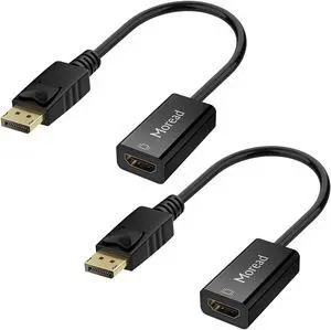 4K DisplayPort (DP) to HDMI Adapter 2 Pack Uni-Directional Gold-Plated Display Port Computer to HDMI Screen Converter (Male to Female) Compatible with HP   & More Passive - Black