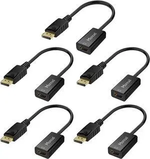 4K DisplayPort (DP) to HDMI Adapter 5 Pack Uni-Directional Gold-Plated Display Port Computer to HDMI Screen Converter (Male to Female) Compatible with HP   & More Passive - Black