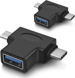 2 in 1 OTG Converter USB 3.0 to Micro USB and Type C Adapter Female to Male and Male Connector (2 Pack)