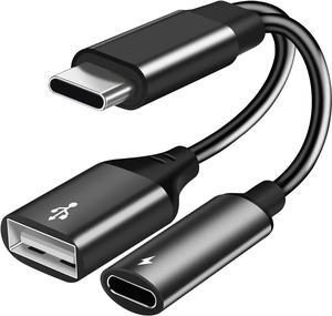 USB C OTG Adapter with Power USB C Splitter with 60W USB C Charging and USB A Female Compatible with Chromecast with Google TV/Samsung S23 Ultra/S22/S20+/Tab S8 Pixel 7/6/4XL /LG V40/V30/3D Printer