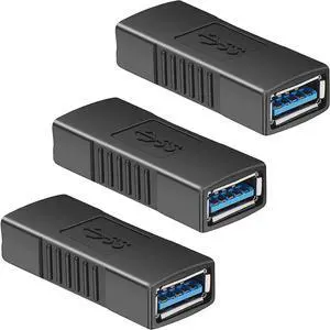 USB 3.0 Connector Female to Female Adapter USB 3.0 Coupler Adapter Converter Bridge Extension Coupler (Pack of 3 Black)