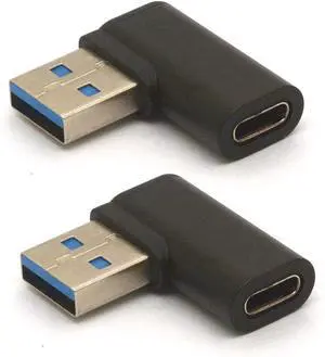 Right Angled USB C to USB Adapter 90 Degree USB A to C Adaptor USB 3.0 Male to USB C Female Connector Compatible Cable Tablets Hubs Like  Note 10 Google Pixel 2Pcs (Right/Black)