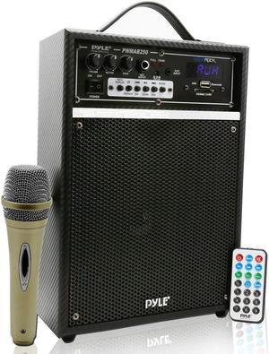 Pyle 300 Watt Outdoor Indoor Wireless Bluetooth Portable PA Speaker 6.5 inch Subwoofer Sound System with USB SD Card Reader, Rechargeable Battery, Wired Microphone, FM Radio, Remote - PWMAB250BK