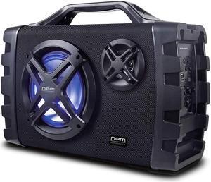 NEM Mobi7e Portable Wireless Bluetooth High Performance Stereo Speaker Extra Bass, USB Recording, Rechargeable Battery, AUX and TF Card Input, FM Radio, MP3, Mic and Guitar Input, LED Lights (Black)