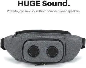 Fannypack with Speakers. Bluetooth Fanny Pack for Parties/Festivals/Raves/Beach/Boats. Rechargeable, Works with iPhone & Android. (Grey, 2024 Edition)