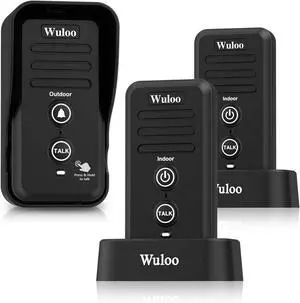 Wireless Intercom Doorbells for Home Classroom, Intercomunicador Waterproof Electronic Doorbell Chime with 1/2 Mile Range 3 Volume Levels Rechargeable Battery (Black, 1&2)