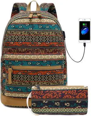 Bohemian Waterproof Laptop Backpack for Women/Girls, Stylish College School Backpack Travel Daypacks with USB Charging Port