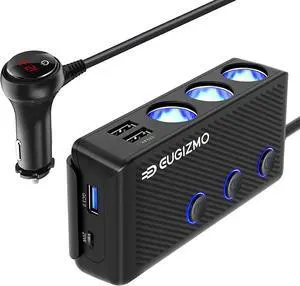 Cigarette Lighter Adapter [2022 Upgraded] USB C Charger 20W and Quick Charge 3.0 Car Cigarette Lighter Splitter 200W High Power 12V/24V Car Splitter with 3 Socket Car Cigarette Lighter Splitter