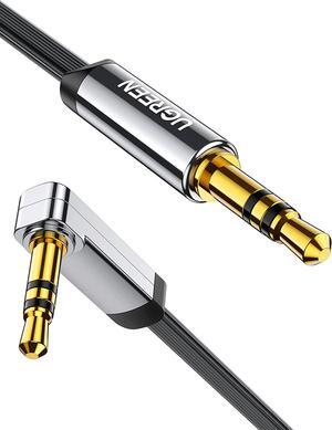 3.5mm Audio Cable Stereo Aux Cord 90 Degree Right Angle Aux Cable Compatible with Beats iPhone iPod iPad Tablets Speakers 24K Gold Plated Male to Male Black 3FT