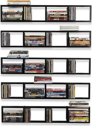 You Have Space Black Floating Shelves for Wall, 34 Inch Video Games CD DVD Storage Shelves, Cube Storage Organizer Shelf Set of 5 You Have Space Black Floating Shelves for Wall, 34 Inch Video Games CD DVD Storage Shelves, Cube Storage Organizer Shelf Set of 5