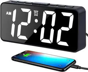 7.5 in Digital Alarm Clock for Bedrooms, Bedside Clock with 0-100% Adjustable Brightness Dimmer, Snooze, Adjustable Volume, 12/24Hr, Easy to Set, Compact Desk Clock for Bedroom