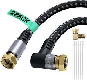 Adoreen Coaxial Cable 15 ft-2 Pack-Right Angle Quad Shielded 90 Degree RG6 Coax Cable Cord, Male F Gold-Plated Nylon-Braided, in-Wall, Digital TV Aerial AV with Angled Male to Female Adapter+15 Ties