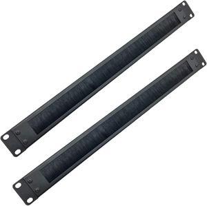 Jingchengmei 2 Pack-1U Disassembled Rack Mount Cable Management Panel with Brush for Cable Entry for 19-Inch Rack or Cabinet Black (BF01UAB2PC)