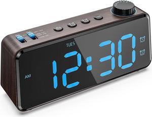 ANJANK Digital Alarm Clock with Large LED Display, Dual Alarms, USB Charging, FM Radio with Sleep Timer, Easy to Set, Blue