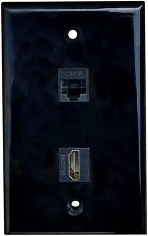 HDMI Ethernet Wall Plate Black - 4K HDMI RJ45 CAT6 Cover Plate Female to Female Pass Through Faceplate