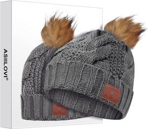Bluetooth Beanie, Double-Layer Wool Lining Bluetooth Hat Beanie with Pom Pom for Women/Teen Girls/Family, 20hrs Playing, Gift Packaging for Christmas Stocking Stuffers Thanksgiving (03-Gray)