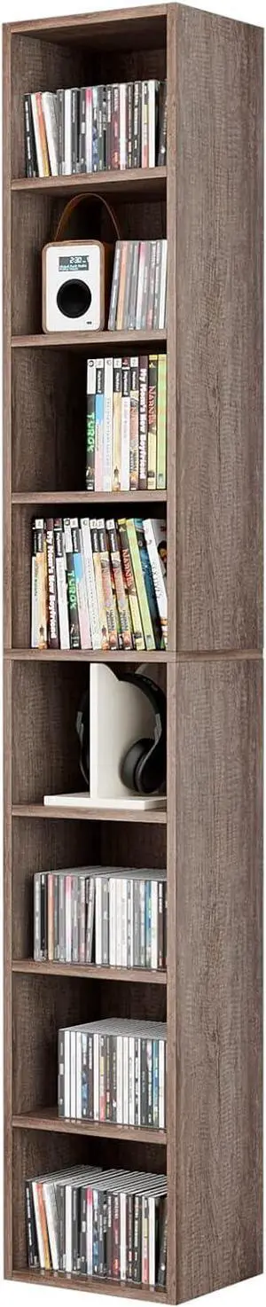 8-Tier Media Tower Rack, CD DVD Storage Organizer Cabinet with Adjustable Shelves, 11.6 x 9.3 x 70.9 Inches Slim Wood Look Bookshelf Display Bookcase for Home Office, Oak 8-Tier Media Tower Rack, CD DVD Storage Organizer Cabinet with Adjustable Shelves, 11.6 x 9.3 x 70.9 Inches Slim Wood Look Bookshelf Display Bookcase for Home Office, Oak