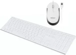 Macally Ultra Slim Wired Computer Keyboard and a Silent Wired Mouse, Essential Office Accessories