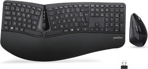 Perixx PERIDUO-605 ES, Pack de Teclado Ergonómico Inalámbrico - separación de teclas y Ratón Vertical con reposa muñeca y Teclas de Membrana Low Profile - QWERTY Español